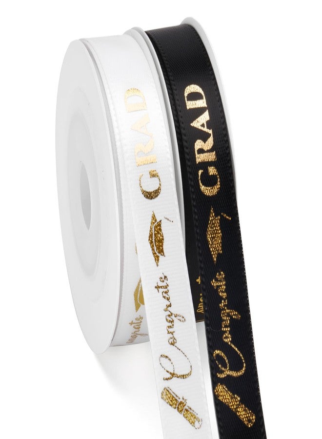 كينجلاك شريط تهنئة بالتخرج من كينغليك، لفتان، 20 ياردة، مناسب لتغليف الهدايا وتزيين الحفلات والأعمال اليدوية، باللونين الأسود والأبيض مع طباعة ذهبية. - Image 4